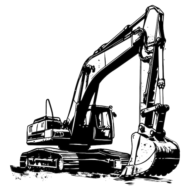 Silhouette Excavator heavy construction equipment black color only