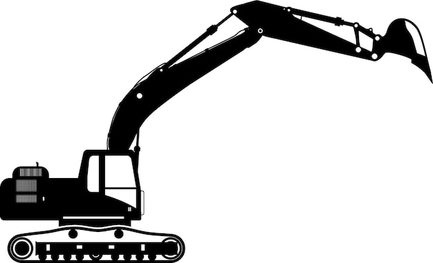 Silhouette of Excavator Icon in Flat Style Vector Illustration