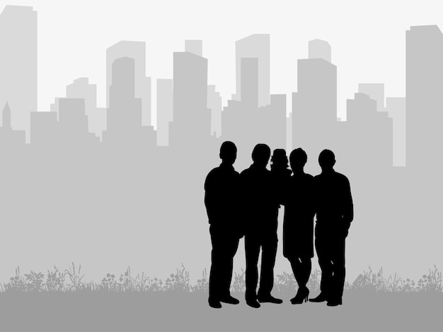 Silhouette of family on city background vector