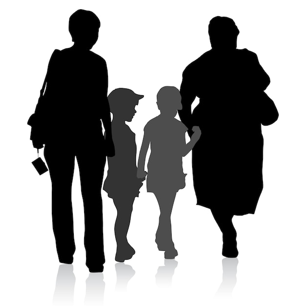 Vector silhouette of family mother and children and grandmother on white background vector illustration