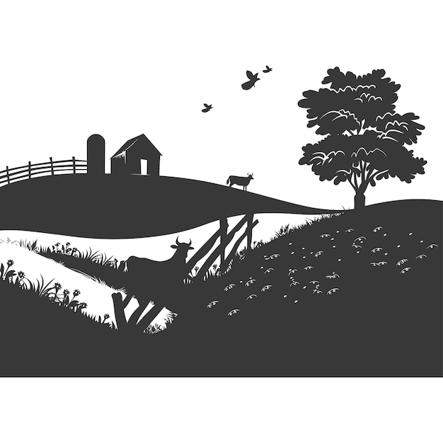 Vector silhouette farm situation black color only