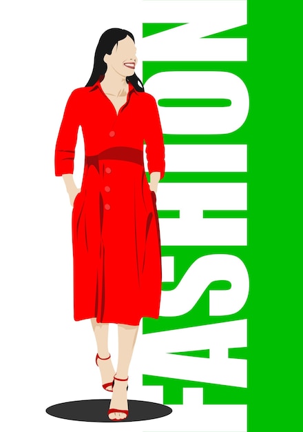 Vector silhouette of fashion woman in red vector illustration