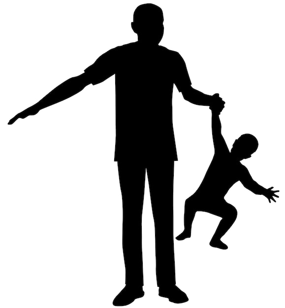 Silhouette Father holds son in hand