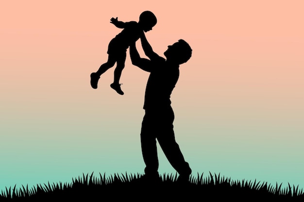 子供 と 遊ん で いる 父親 の シルエット