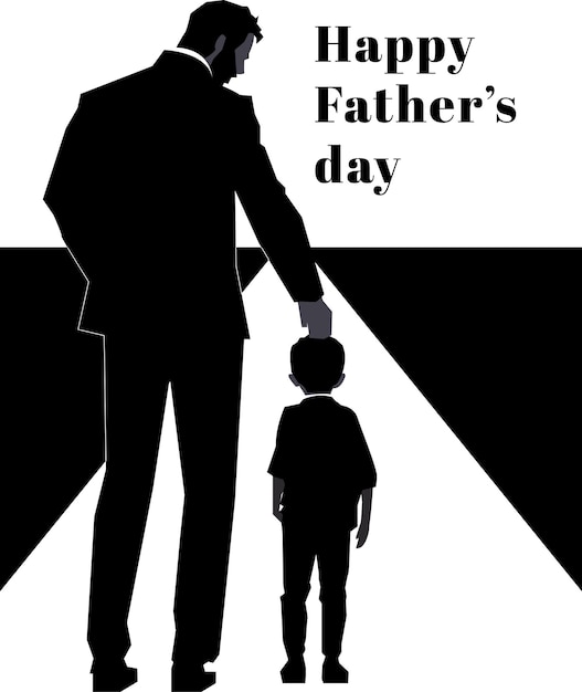 Silhouette di padre e figlio pulito minimalista in bianco e nero per il poster della festa del papà