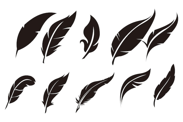 Silhouette Feather Logo Icon Vector Set