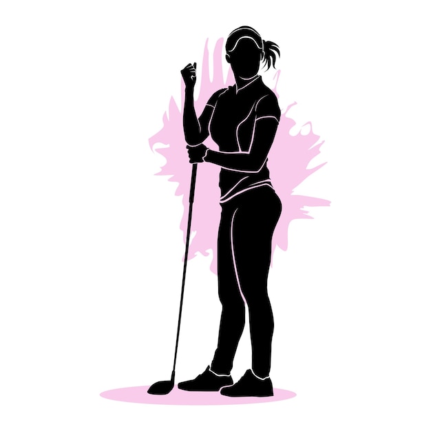 Silhouette di un giocatore di golf femminile isolato su uno sfondo bianco