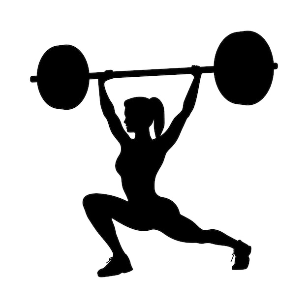 Vector silhouette of a female weightlifter lifting a barbell vector illustration