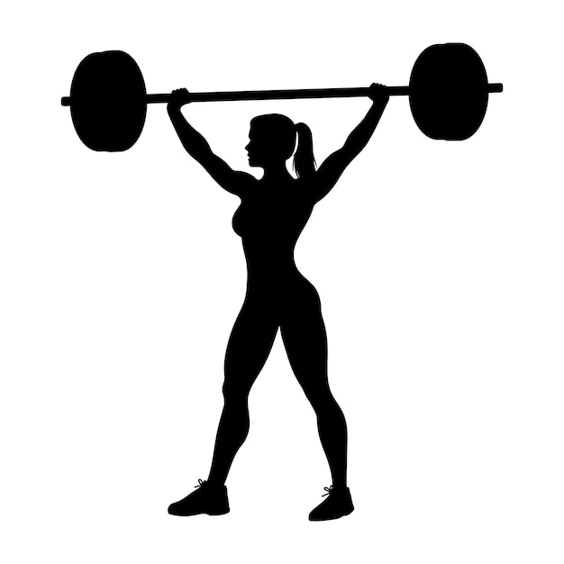 Vector silhouette of a female weightlifter lifting a barbell vector illustration