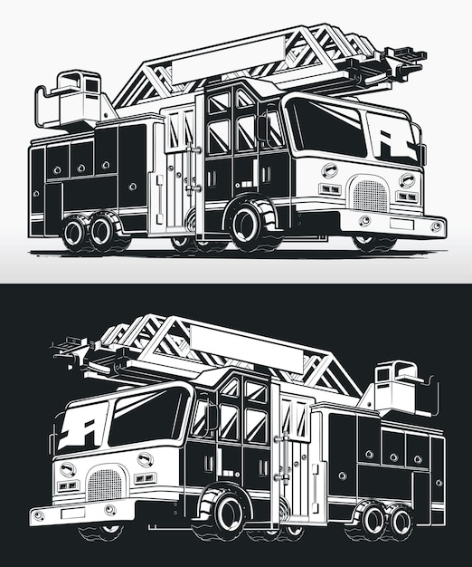 Silhouette firefighter truck fire engine drawing