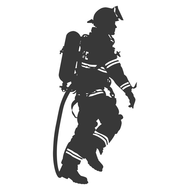 Silhouette firefighter wearing safety equipment black color only