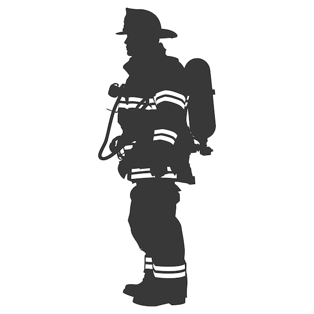Vector silhouette firefighter wearing safety equipment black color only