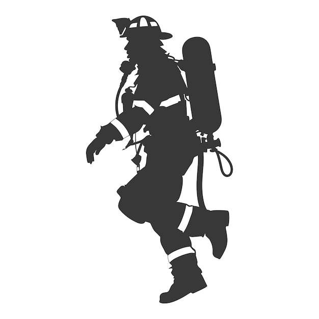 Silhouette firefighter wearing safety equipment black color only