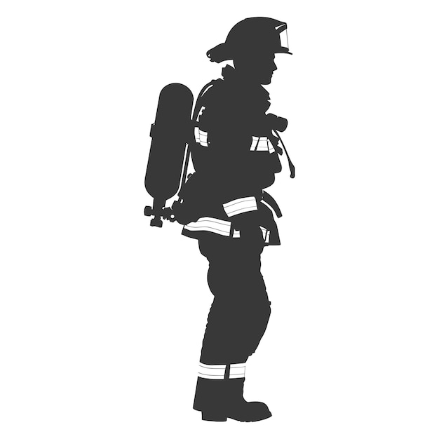 Silhouette firefighter wearing safety equipment black color only