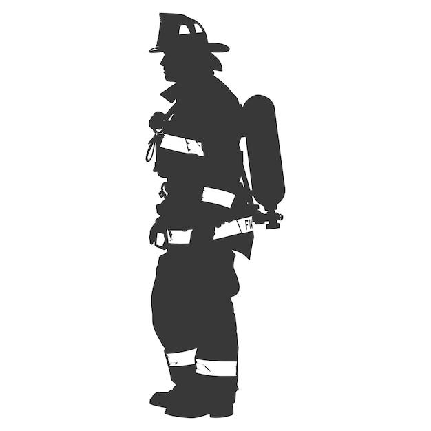 Silhouette firefighter wearing safety equipment black color only