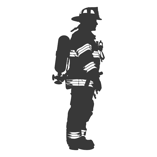 Vector silhouette firefighter wearing safety equipment black color only