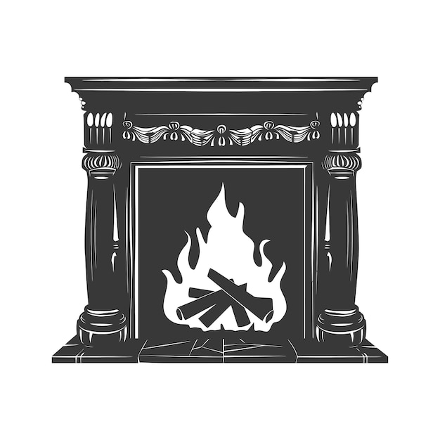 Vector silhouette fireplace black color only