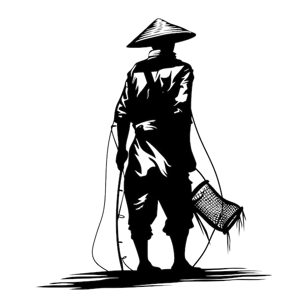 Silhouette fisherman black color only full body