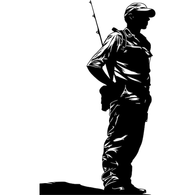 Silhouette fisherman black color only full body