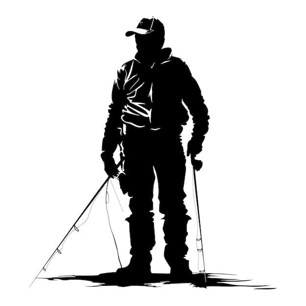 Silhouette fisherman black color only full body