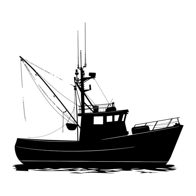 Vector silhouette fishing boat black color only