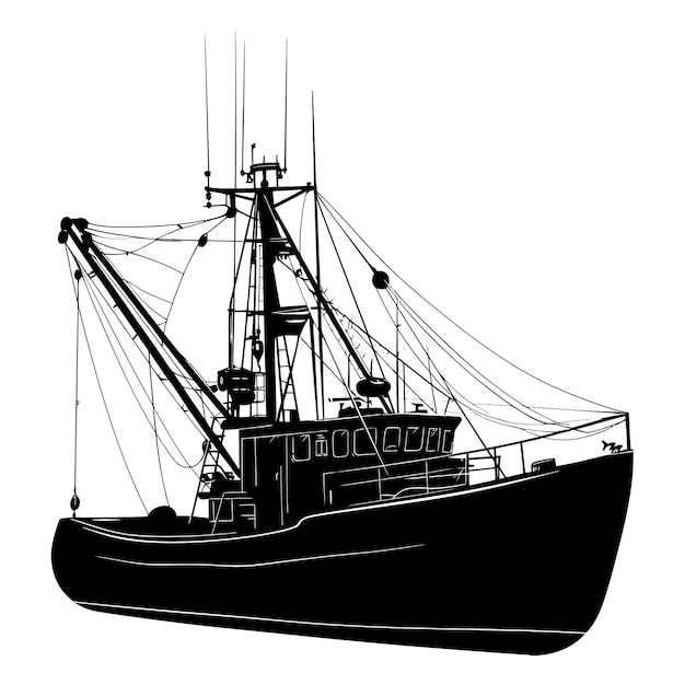 Vector silhouette fishing boat black color only