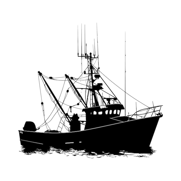 Silhouette fishing boat black color only