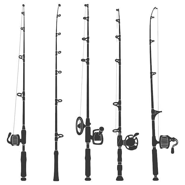 Vector silhouette fishing rod collection set full black color only