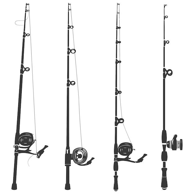 Vector silhouette fishing rod full black color only