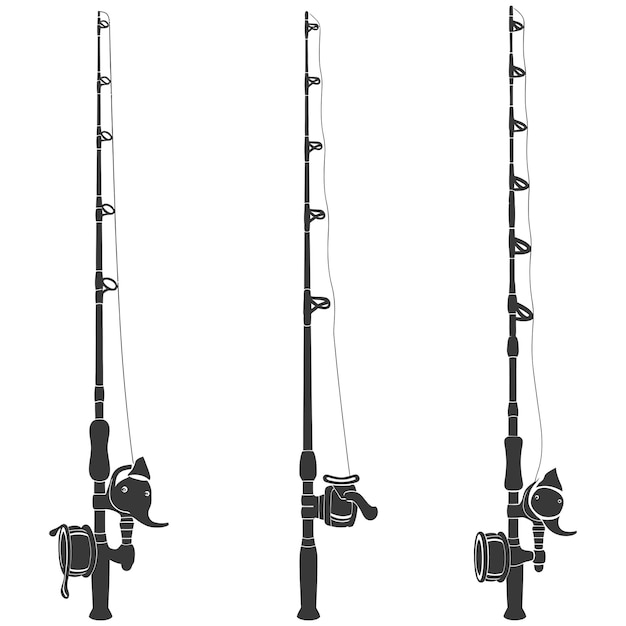 Vector silhouette fishing rod full black color only