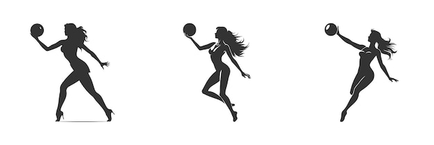 Silhouette of fitness woman with a ball Vector illustration