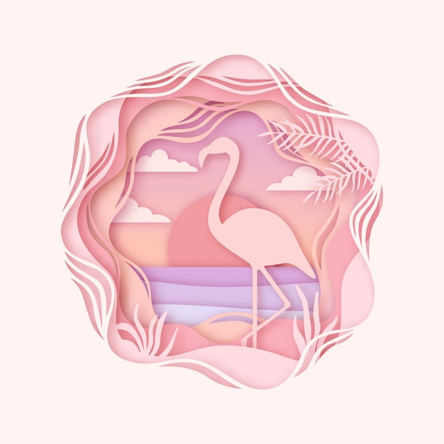 Vector silhouette of flamingo in origami style.