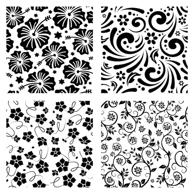 Silhouette of a floral black and white seamless tile pastel