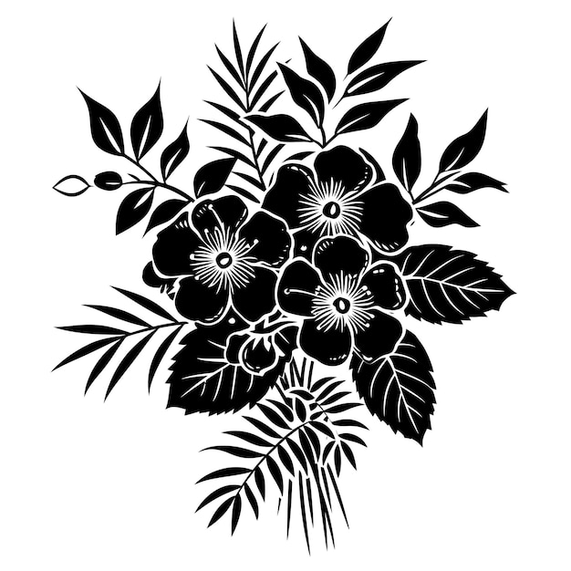 Вектор Силуэтный цветочный букет только черного цвета