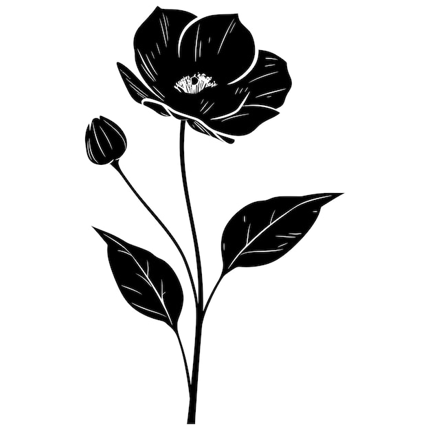 Vector silhouette flower full body black color only