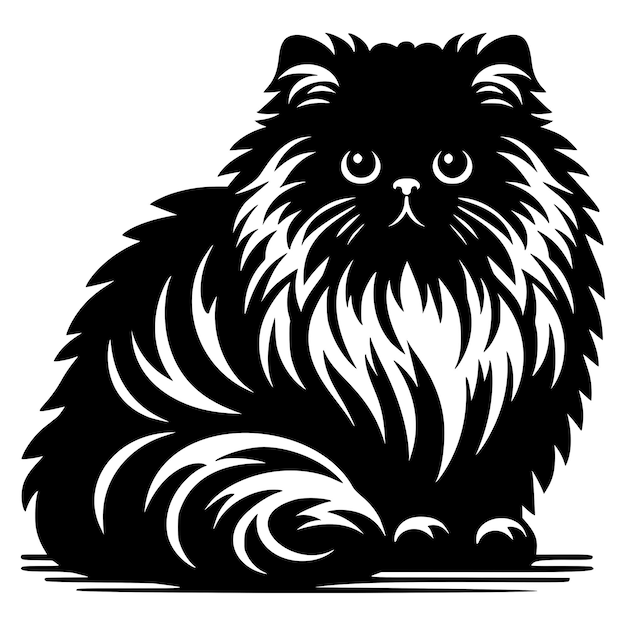 Vector silhouette of a fluffy cat