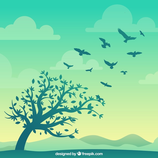 Silhouette flying bird background