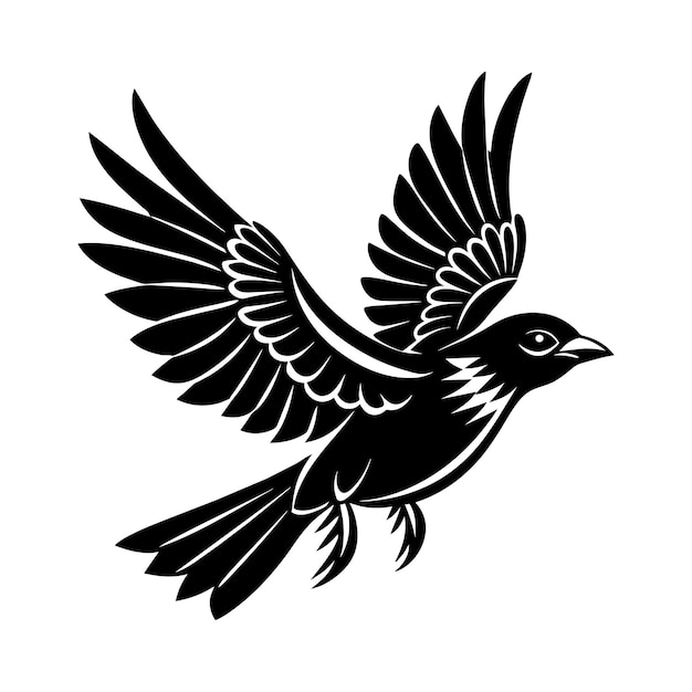 Una silhouette di un uccello in volo, logo in bianco e nero, clip art vettoriale