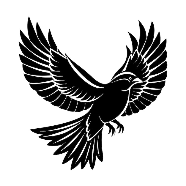 Una silhouette di un uccello in volo, logo in bianco e nero, clip art vettoriale