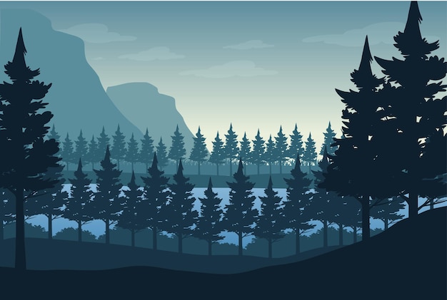 Vector silhouette forest landscape background
