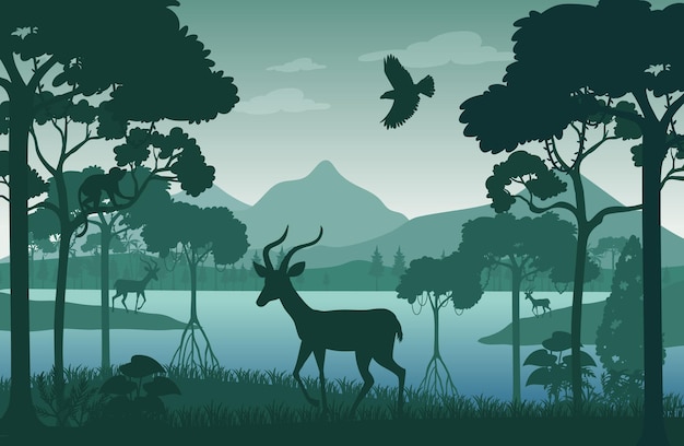 Vector silhouette forest landscape background