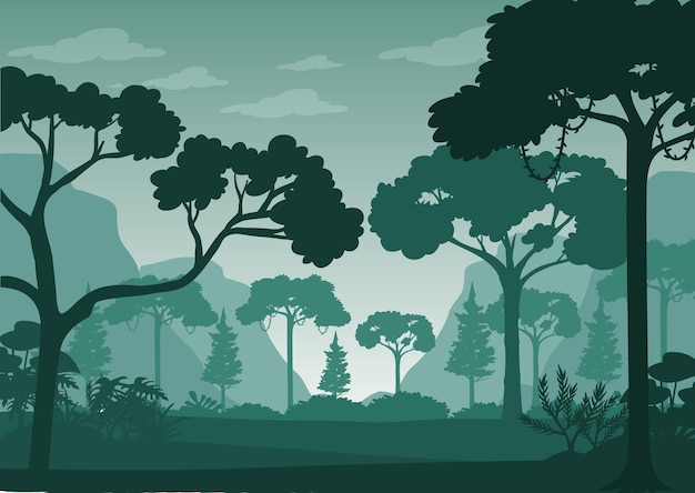 Vector silhouette forest landscape background
