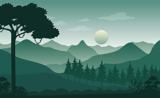 Silhouette forest landscape background