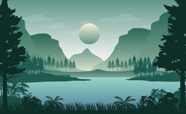 Vector silhouette forest landscape background