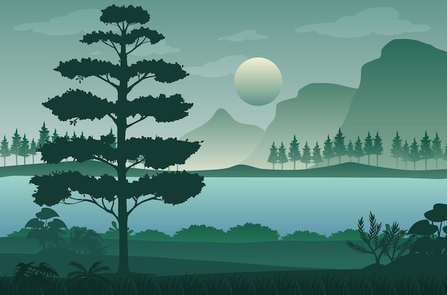 Vector silhouette forest landscape background