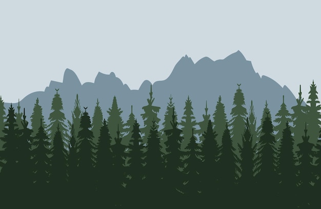 分離されたシルエットの森と山のデザインのベクトル