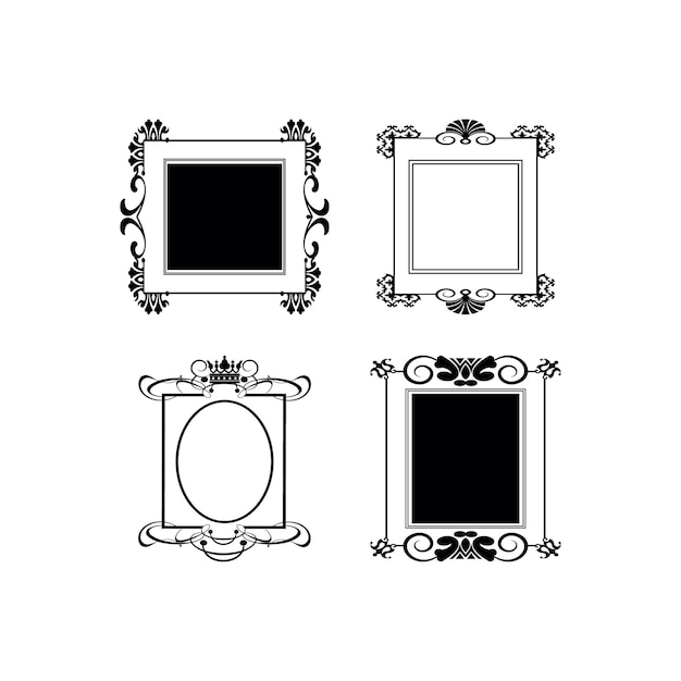 Дизайн рамок силуэта с черно-белым векторным шаблоном премиум-класса