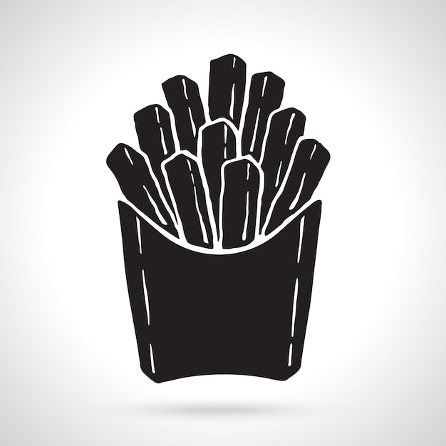 Silhouette of french fries in a paper pack Unhealthy food Vector illustration