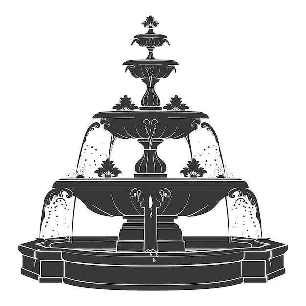 Vector silhouette garden fountain black color only full