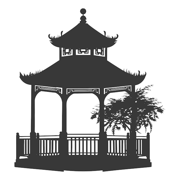 Vector silhouette garden gazebo black color only full